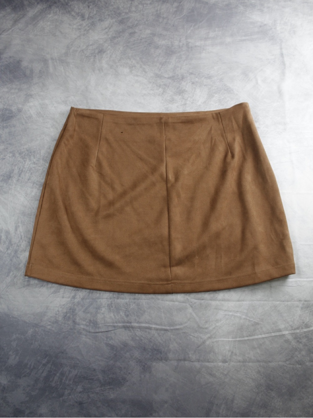No Comment Womens Faux Suede Mini Skirt XL Tan Brown A-Line Side Zip Stretch